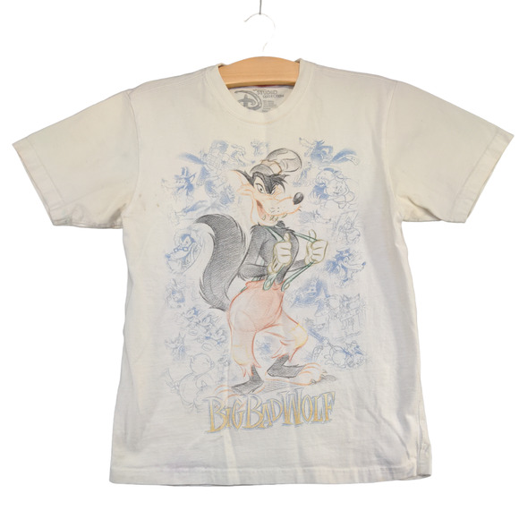 Disney Studio Collection Men's Big Bad Wolf T-Shirt White Small Crew Neck - Picture 1 of 16